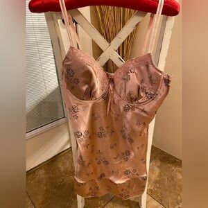 NWT Sophie B Vintage Mauve Pink Satin Rose Underwire Chemise Slip Dress Size L